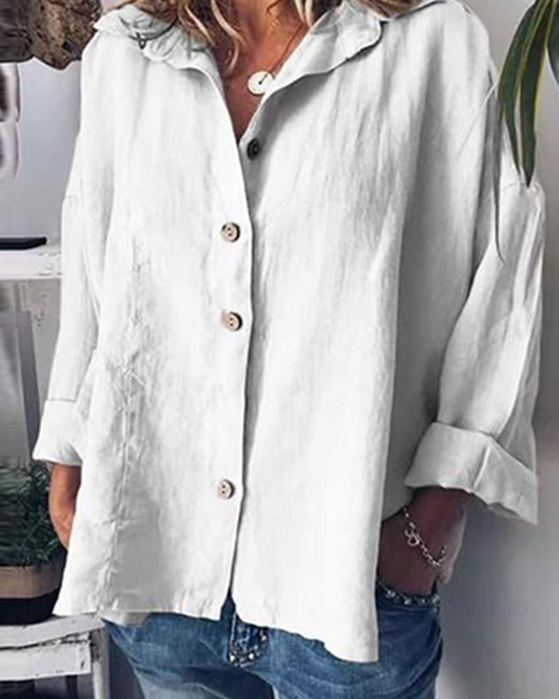 

Cotton and Linen Bat Sleeves Solid Color Casual Shirt, White