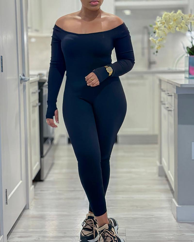 

U-Neck Long Sleeve Jumpsuit, Black
