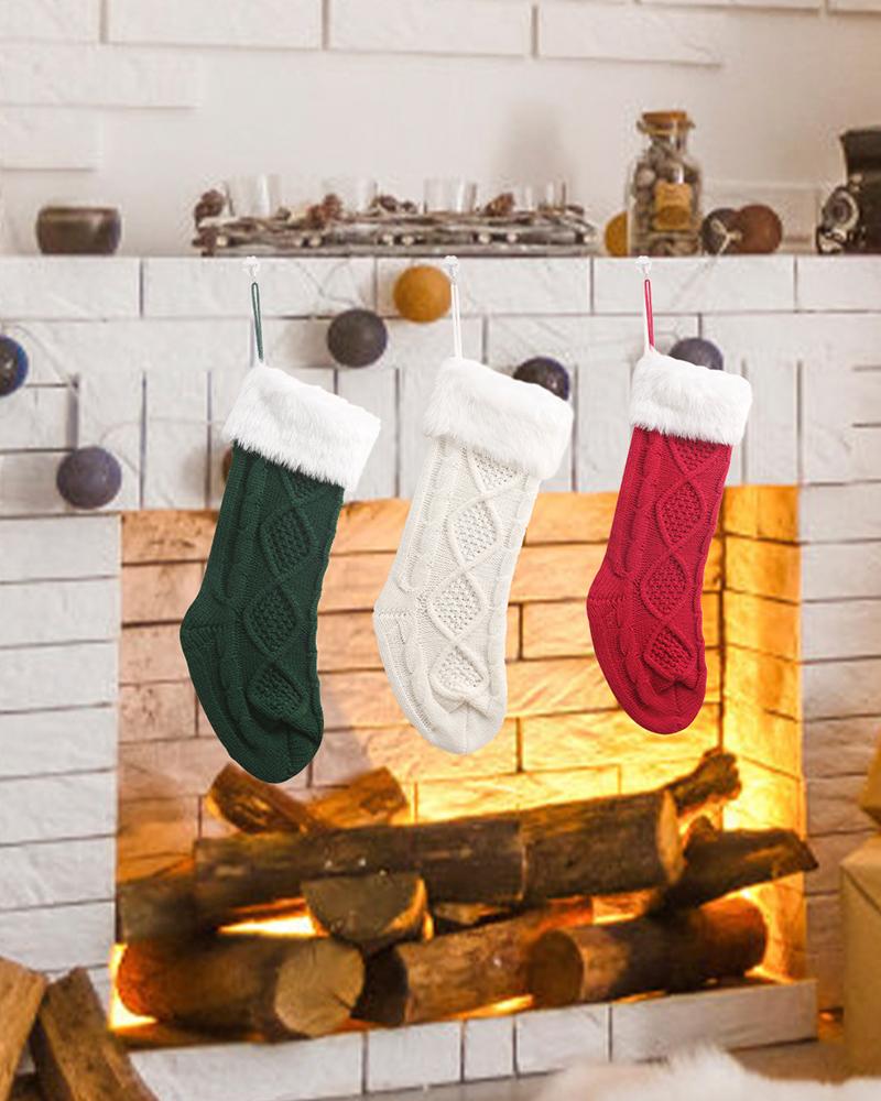 

Christmas Fluffy Trim Braided Stockings Xmas Tree Hanging Ornaments, White