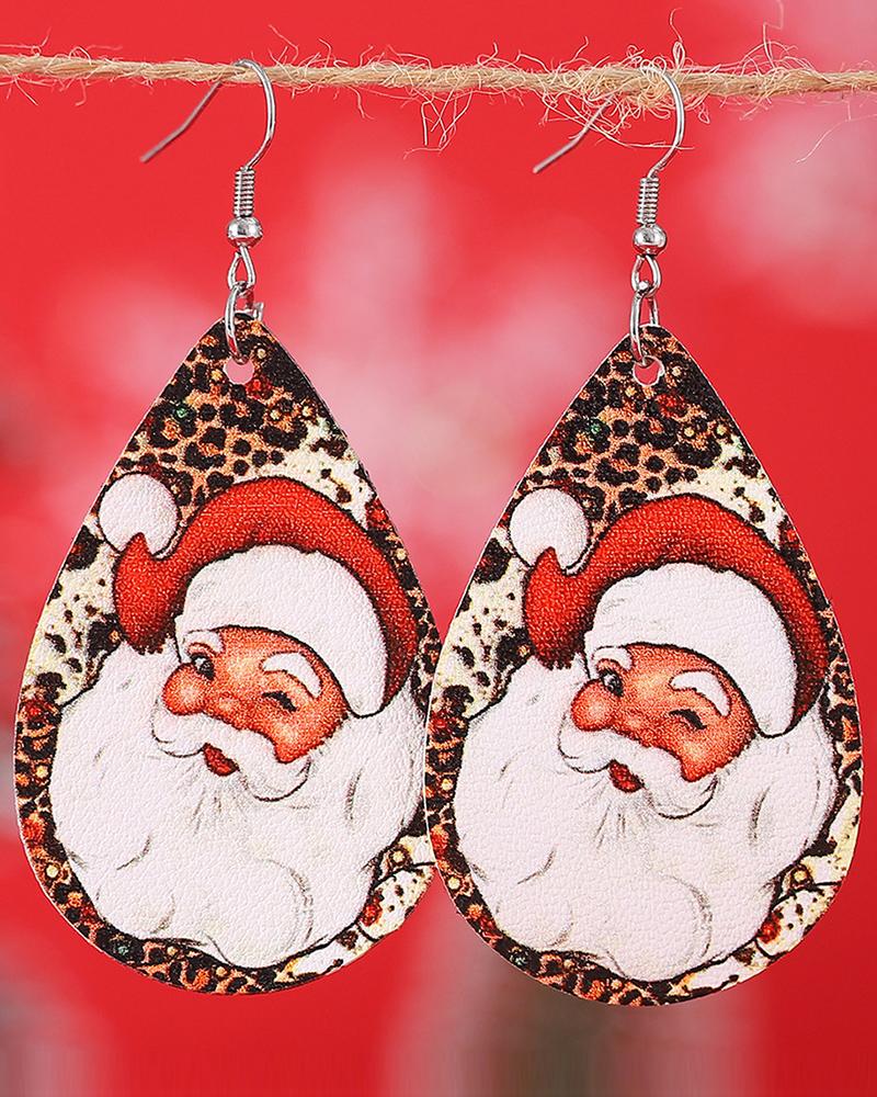 

1Pair Christmas Santa Claus Leopard Waterdrop Hook Earrings, Red