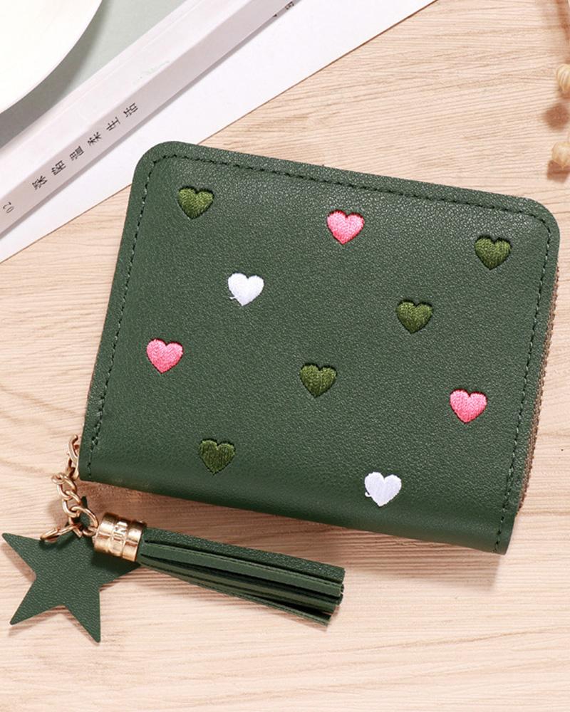 

Heart Decor Tassel Charm Purse, Green