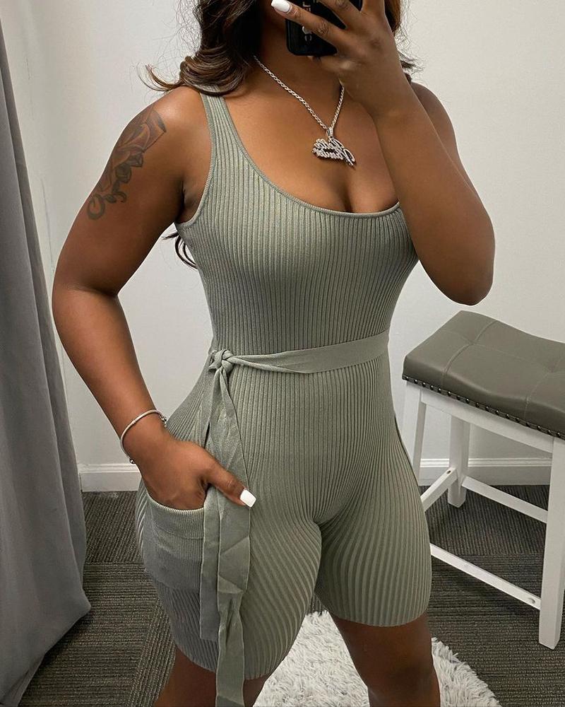 

Plain Pit Short Sleeve Bodycon Rompers, Gray