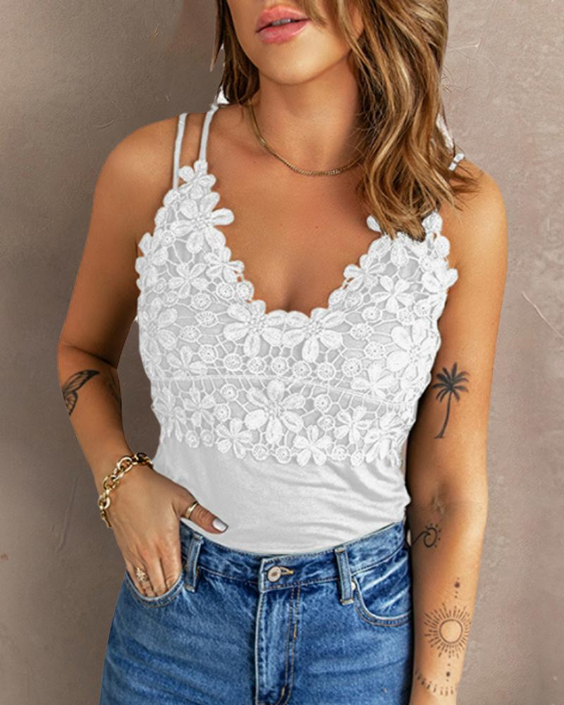 

Guipure Lace Patch V-Neck Cami Top, White