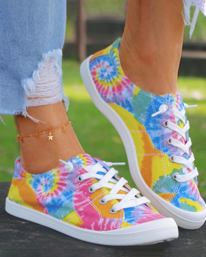 

Tie Dye Print Lace-Up Canvas Sneakers, Multicolor