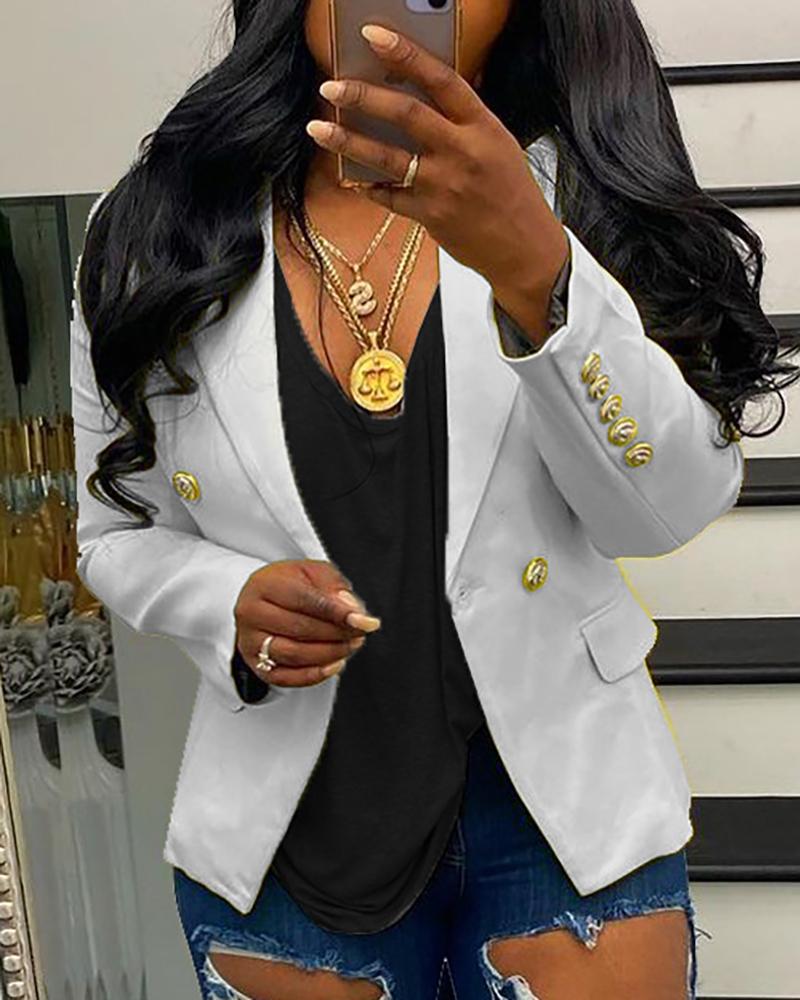 

Button Design Fake Pocket Blazer Coat, White