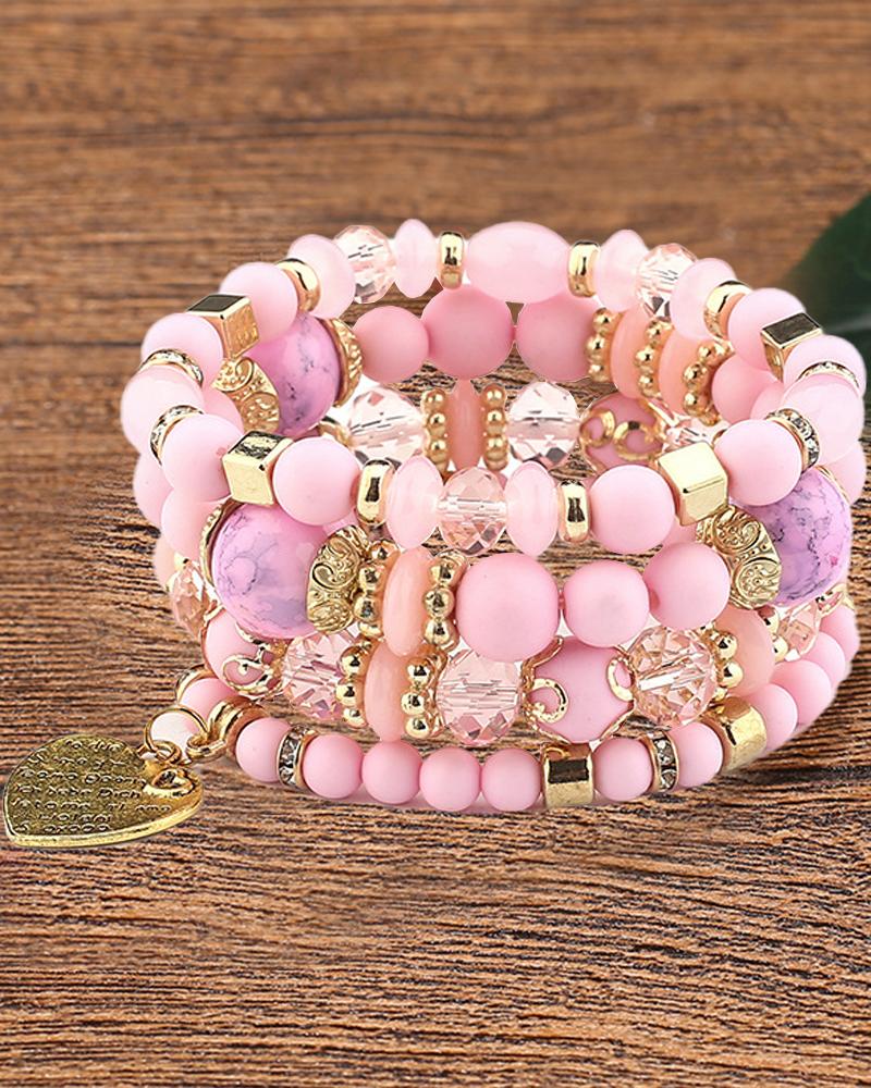 

1pc Bohemian Beaded Crystal Stone Heart Pattern Multi-layer Bracelet, Style4
