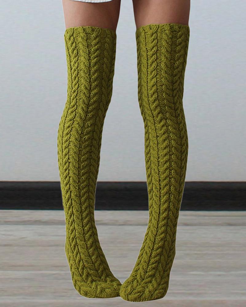 

1Pair Thigh High Cable Knit Leg Warmers Long Boot Socks, Green