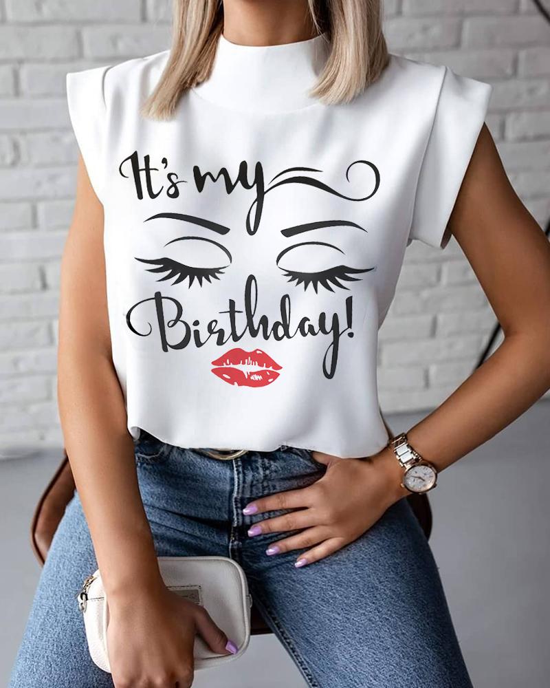 

Letter Figure Print Short Sleeve Top, White