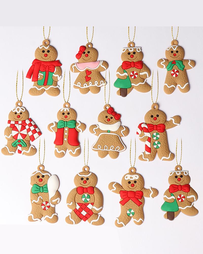 

12pcs Christmas Tree Ornaments Gingerbread Man Christmas Decorations Set, Style1