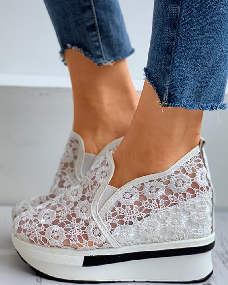 

Sheer Mesh Crochet Lace Lace Breathable Muffin Shoes, White