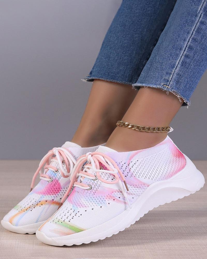 

Knit Lace-up Platform Sneakers, Pink