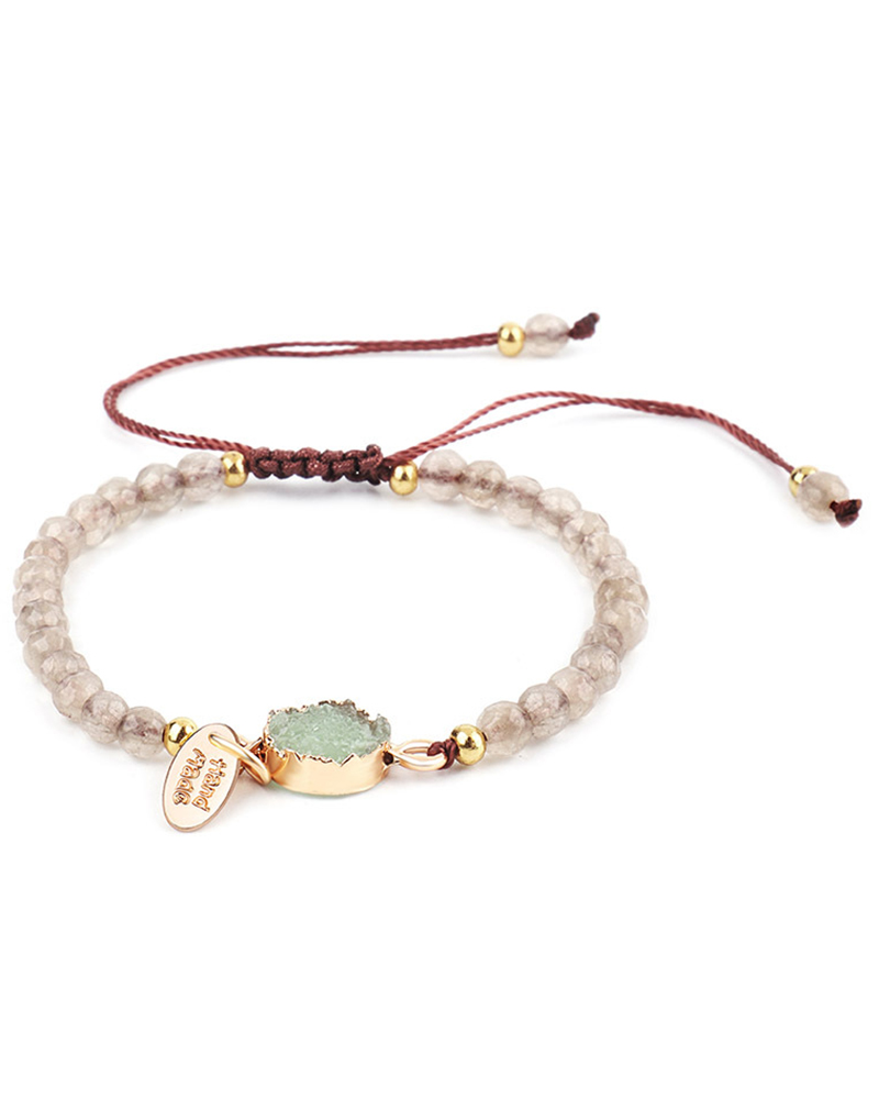 

1pc Crystal Stone Adjustable Strap Beaded Bracelet, Green