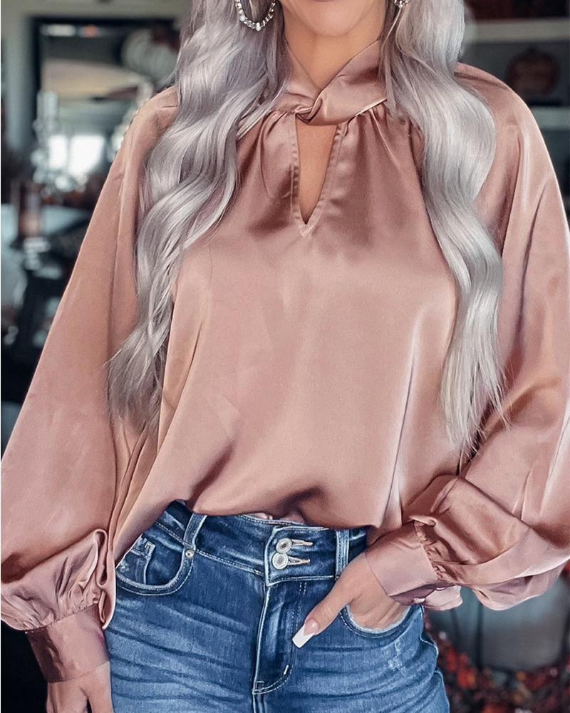 

Keyhole Neck Lantern Sleeve Top, Pink