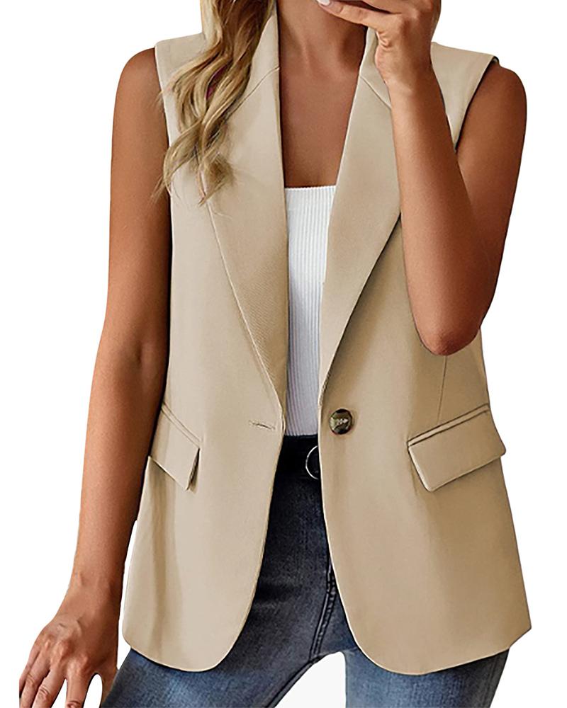 

Shawl Collar Pocket Design Vest Blazer Coat, Khaki
