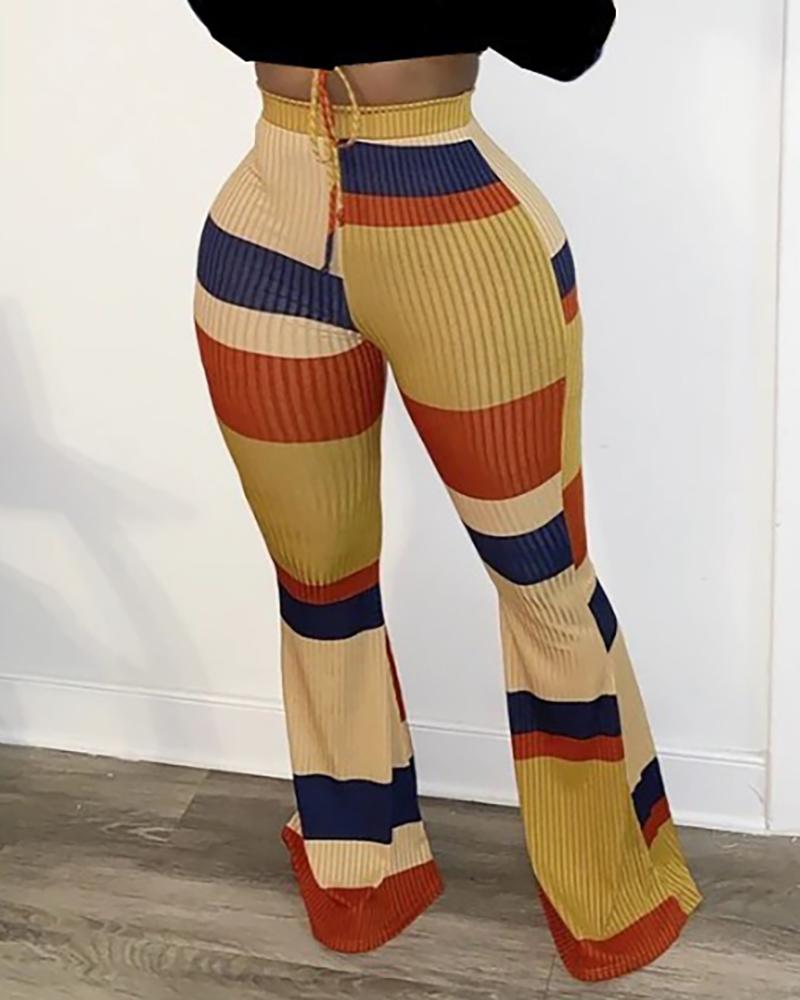 

Striped Colorblock High Waist Bootcut Pants, Multicolor