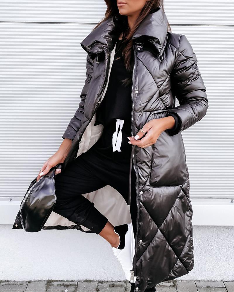 

Long Sleeve Zip Up Puffer Coat, Black