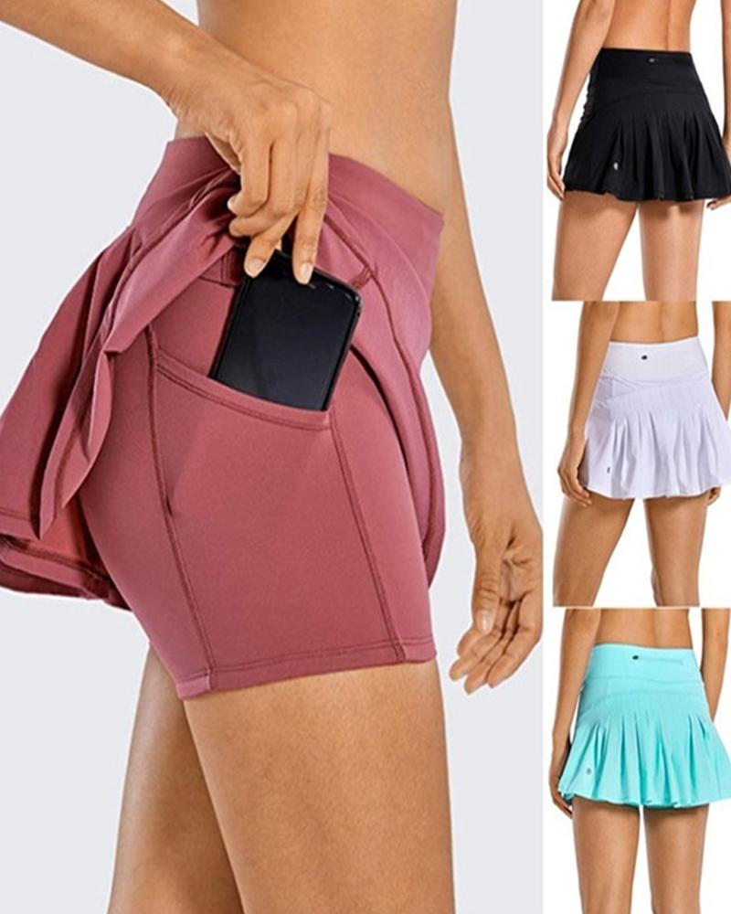 

2 in 1 Running Workout Athletic Gym Sports Yoga Skorts with Phone Pockets, Pink