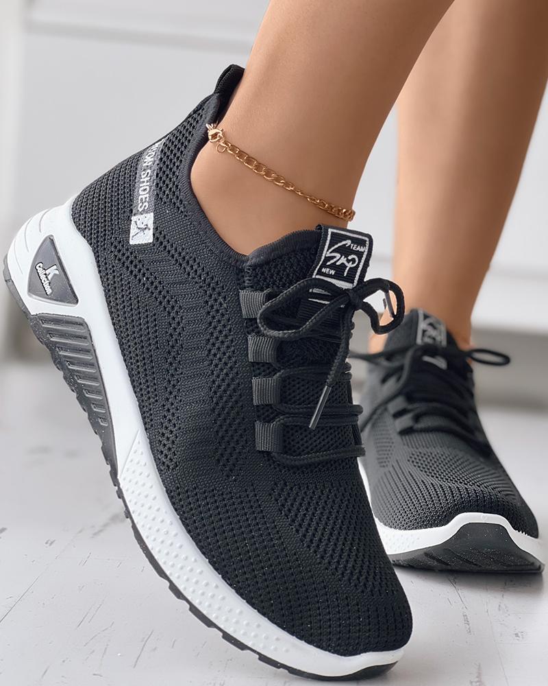 

Breathable Lace-up Knit Sneakers, Black