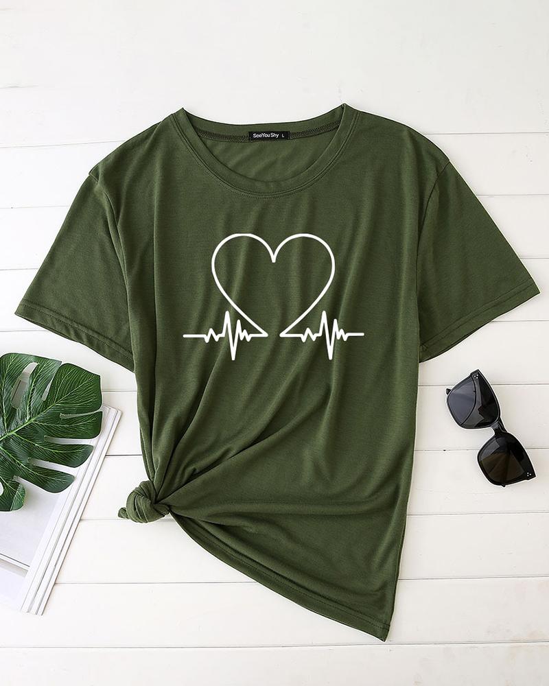 

Valentine's Day Unisex Heart Print Short Sleeve T-shirt, Green