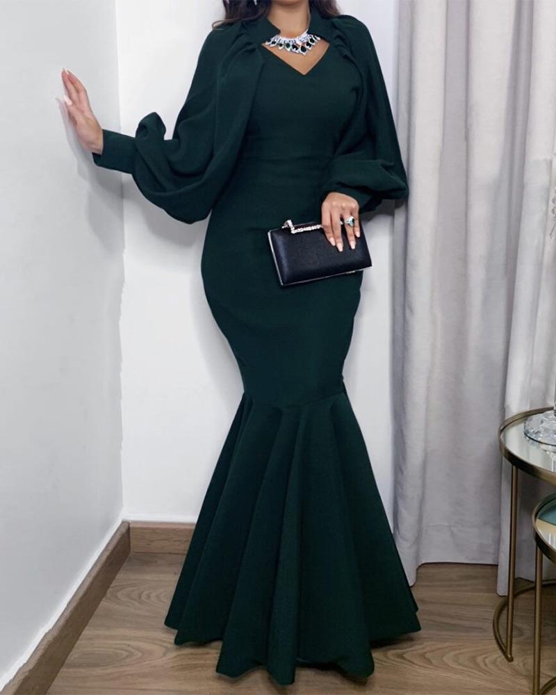 

Lantern Sleeve Mermaid Skinny Evening Dress, Green