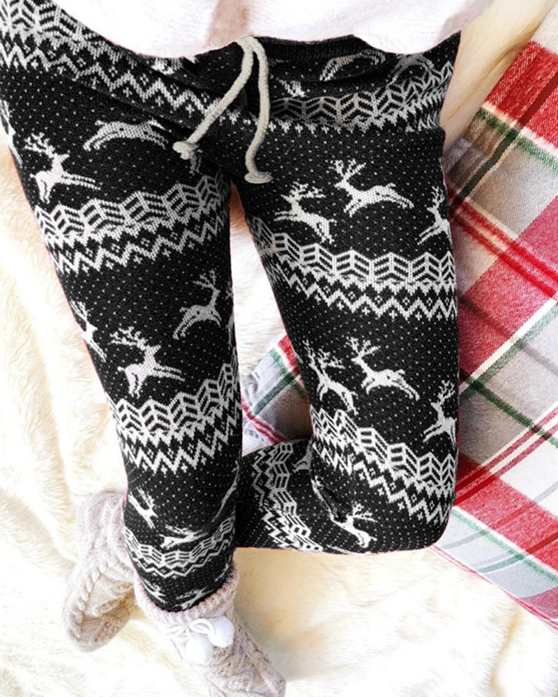 

Christmas Chevron Elk Pattern Drawstring Sweatpants, Black
