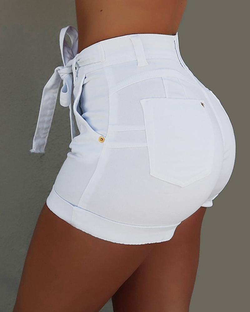 

Tie Front Double Pocket Shorts, White