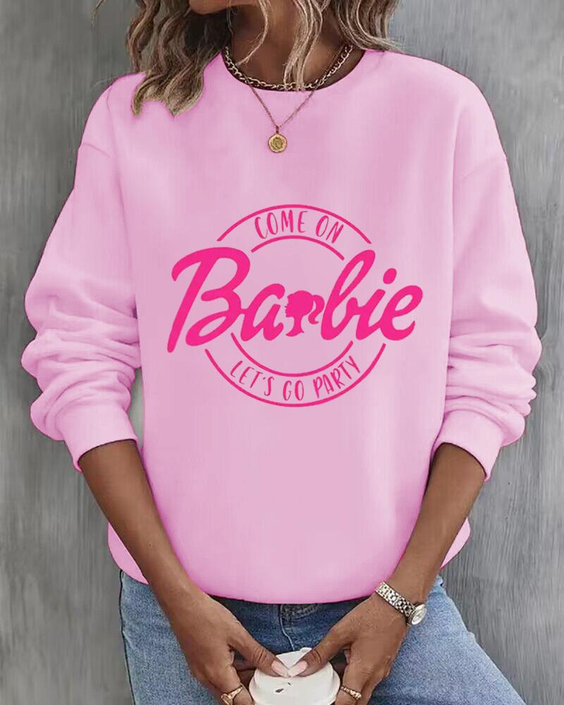 

Come On Barbie Let's Go Party Print Long Sleeve Sweatshirt, Pink