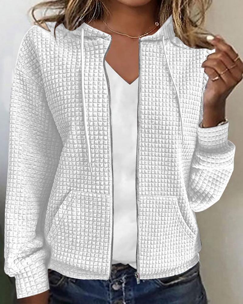 

Bubble Textured Zipper Design Hooded Jacket, White