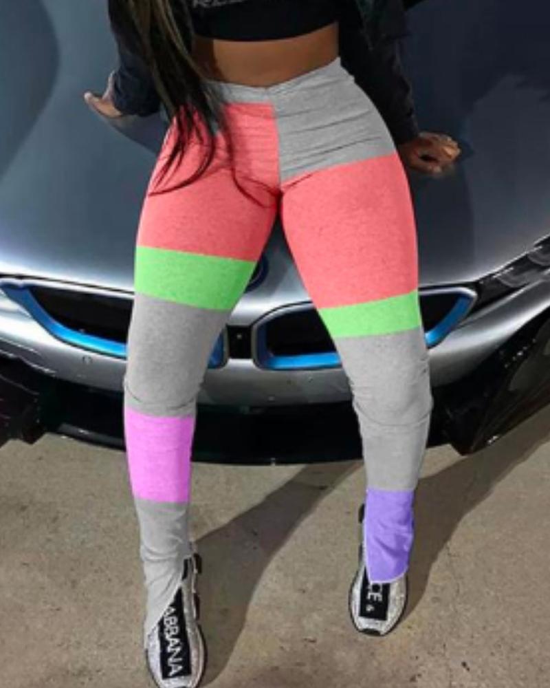 

Colorblock Slit Detail Active Pants, Gray