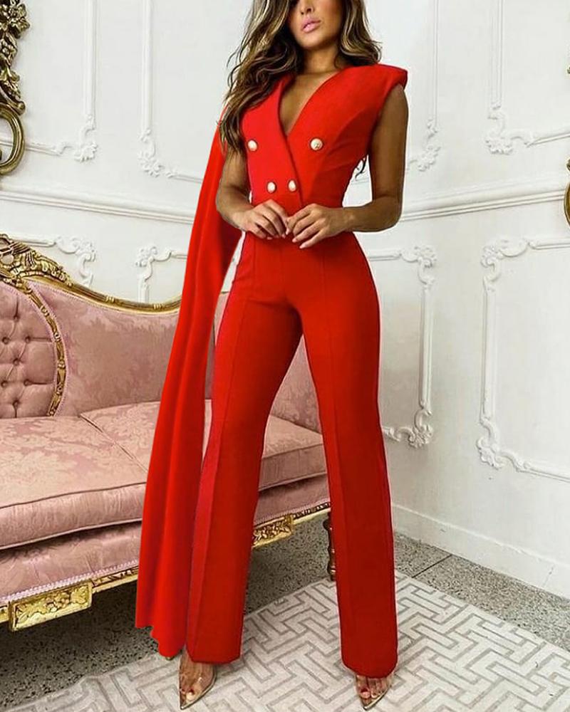 

Double Breasted Cloak Sleeve Blazer Jumpsuit, Red