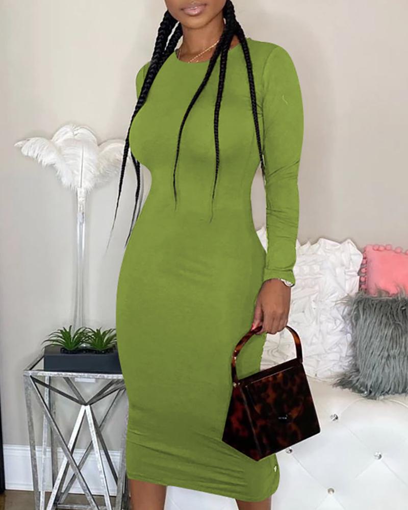 

Solid Long SLeeve Dress, Green