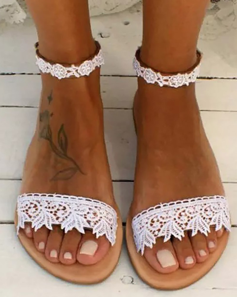 

Guipure Lace Ankle Strap Wedding Guest Sandals, White