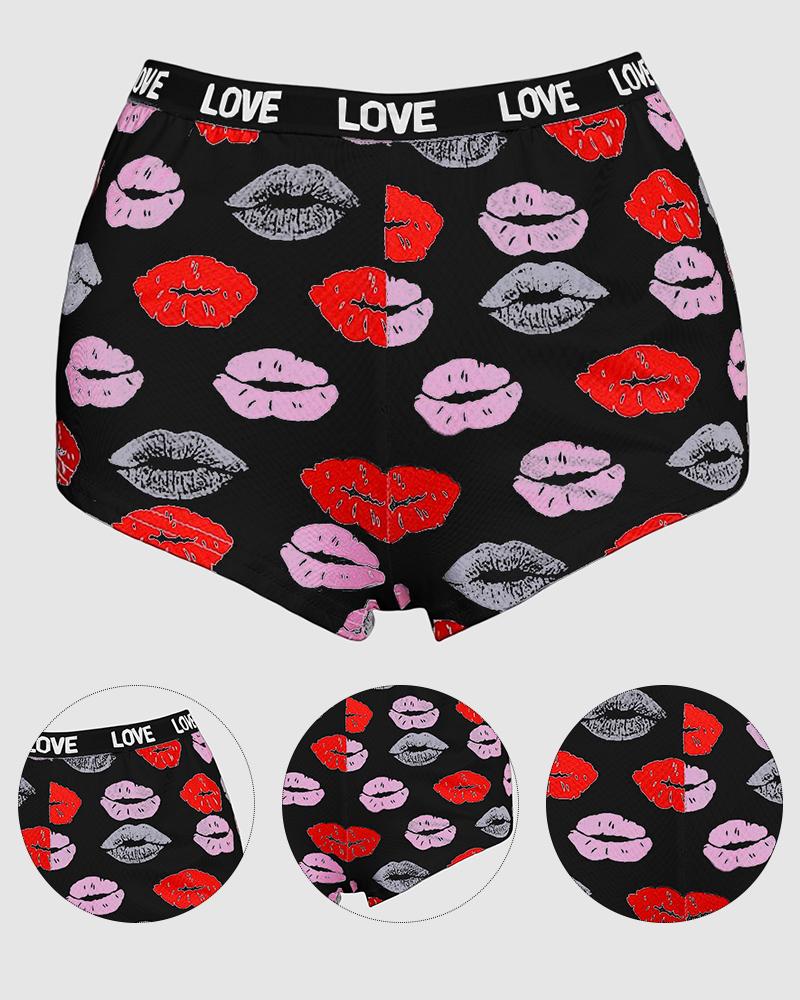 

Letter Lip Print High Waist Panty, Black