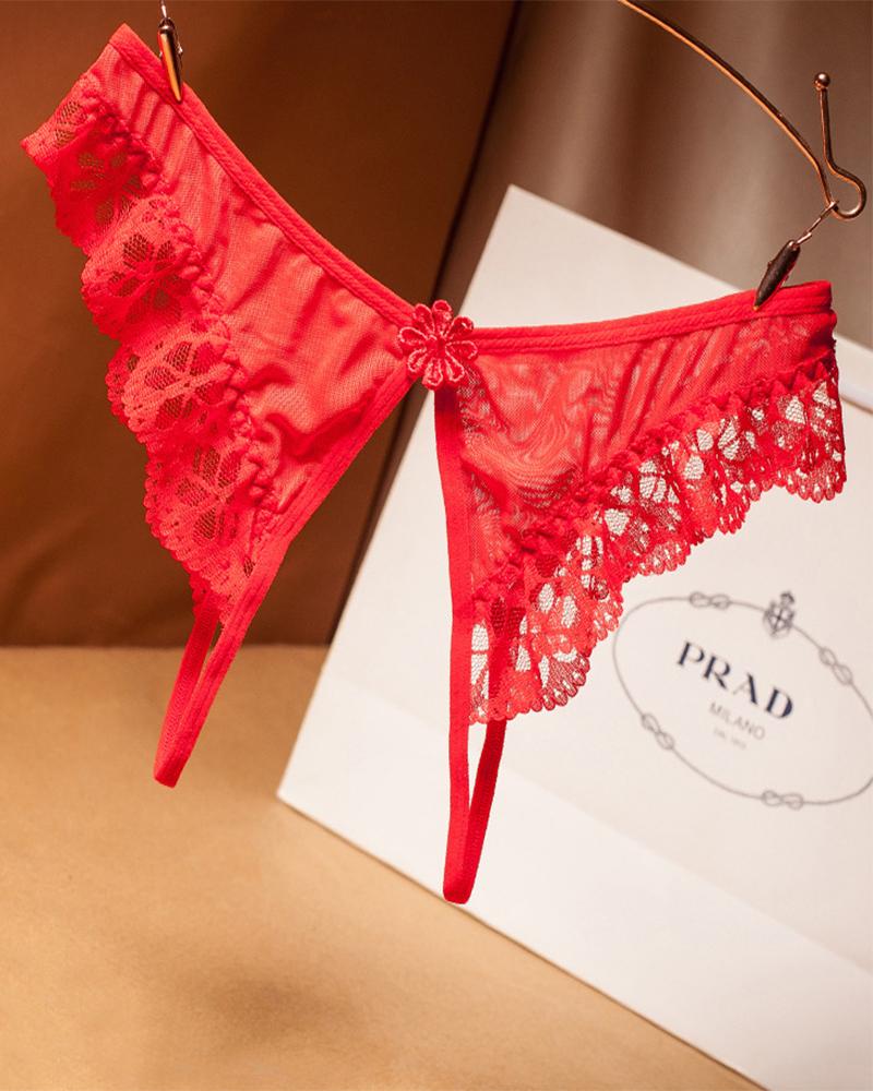 

See-through Splicing Lace Low Waist Panties, Red