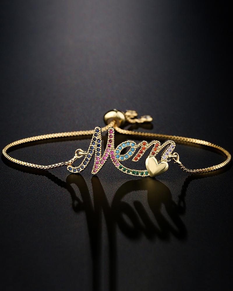 

Mother's Day Rhinestone Letter Pendant Bracelet, Style1
