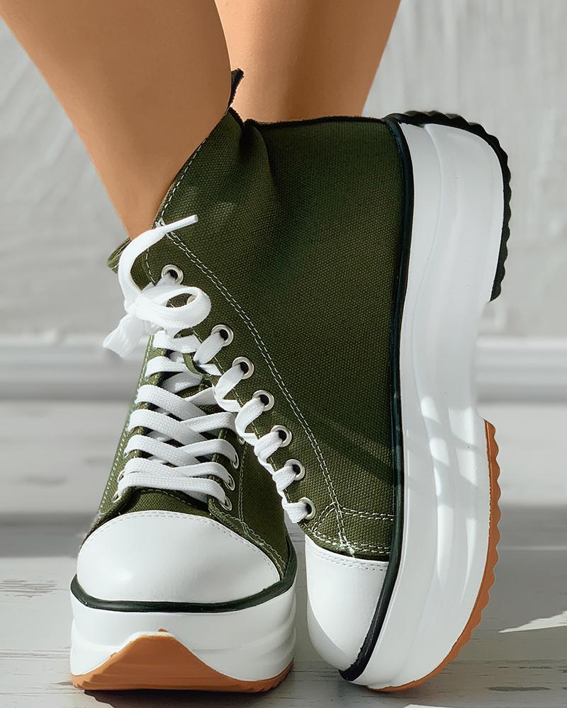 

High Top Lace-up Skate Shoes, Army green