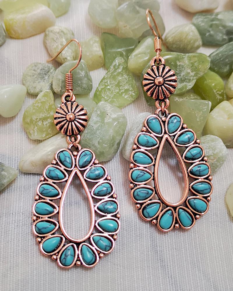 

1Pair Vintage Turquoise Drop Earrings, Green