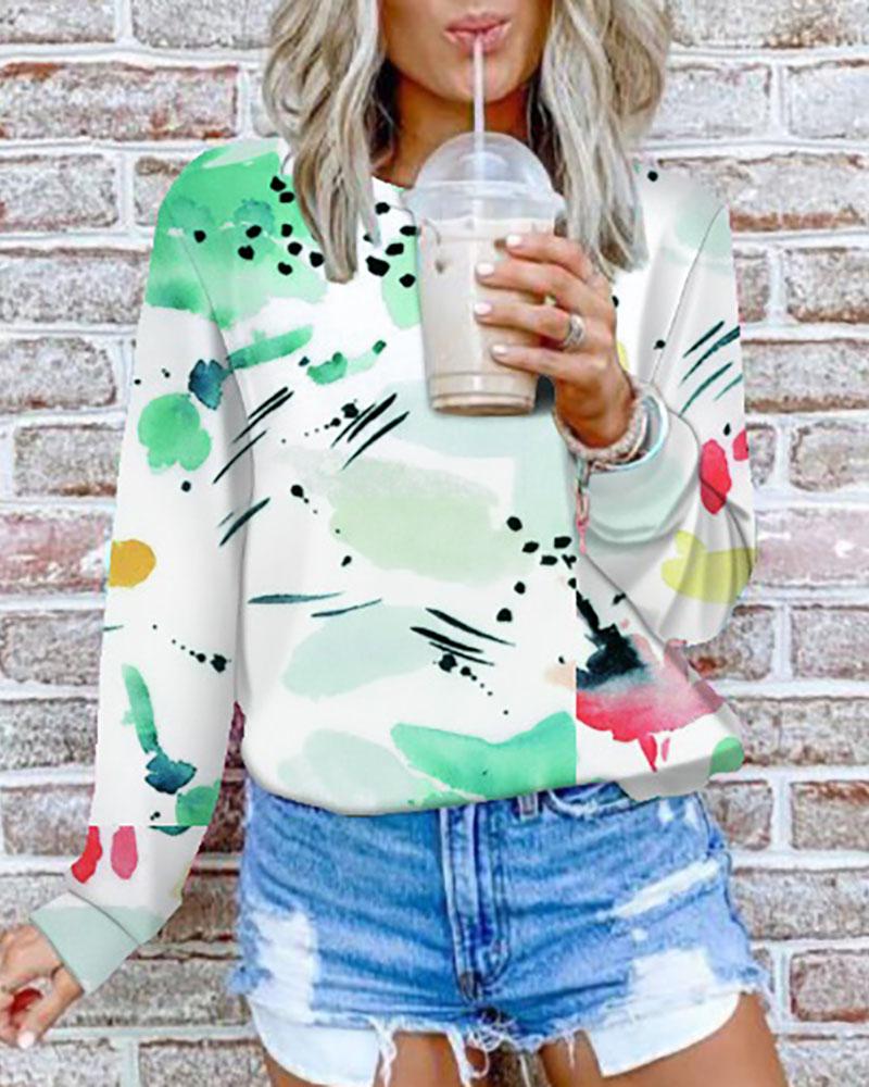 

Tie Dye Daisy Print Long Sleeve Casual Sweatshirt, Green