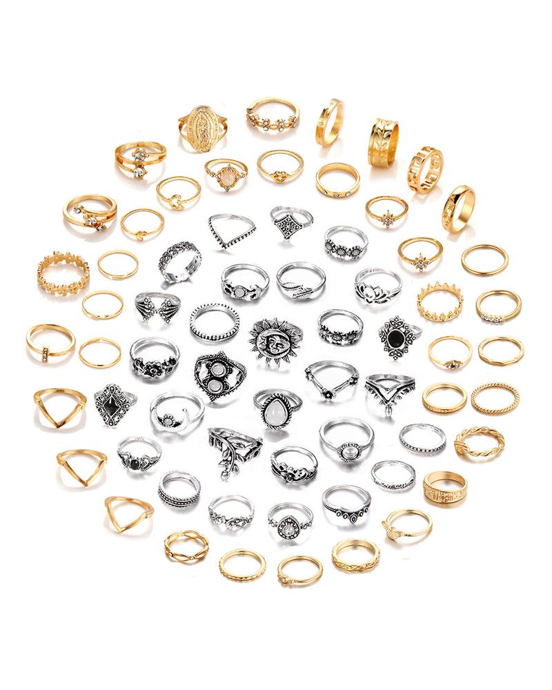 

66PCS Rhinestone Decor Ring Set, Gold