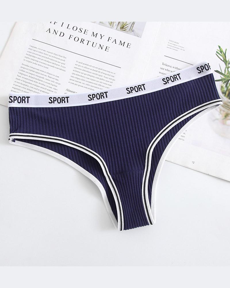 

Skinny Low Waist Letter Embroidery Thong Panties, Purplish blue