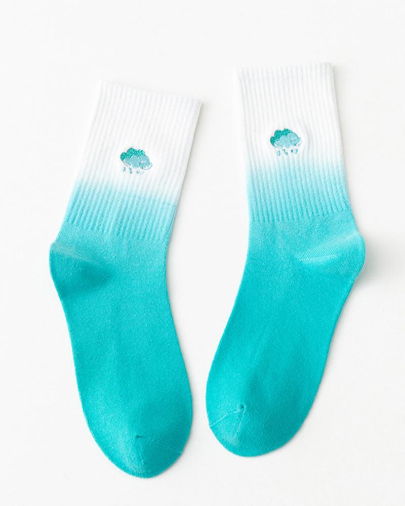 

Ombre Tie Dye Print Long Socks, Lighted blue