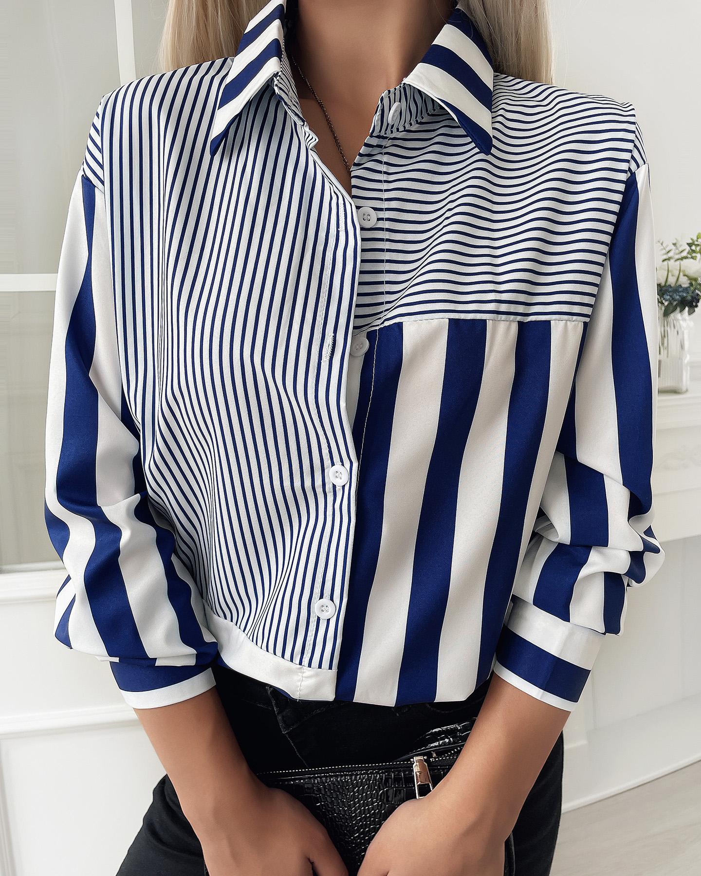 

Striped Print Buttoned Casual Shirt Dress, Blue