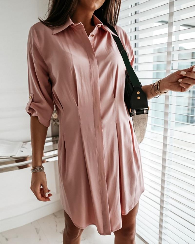 

Solid Buttoned Irregular Casual Dress, Pink