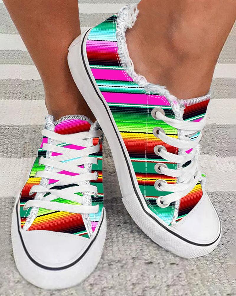 

Cinco De Mayo Colorblock Raw Hem Lace-up Canvas Sneakers, Multicolor