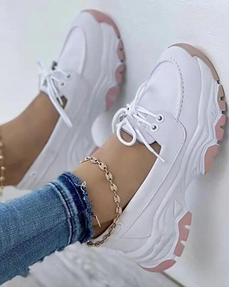 

Lace-up Slip On Casual Sneakers, White
