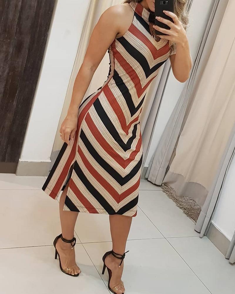 

Striped Keyhole Midi Dress, Multicolor