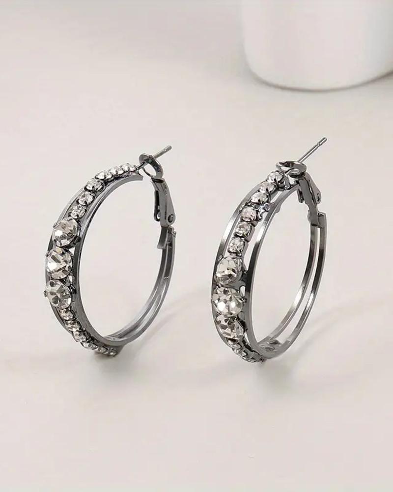 

1Pair Rhinestone Hollow Out Hoop Earrings, Black