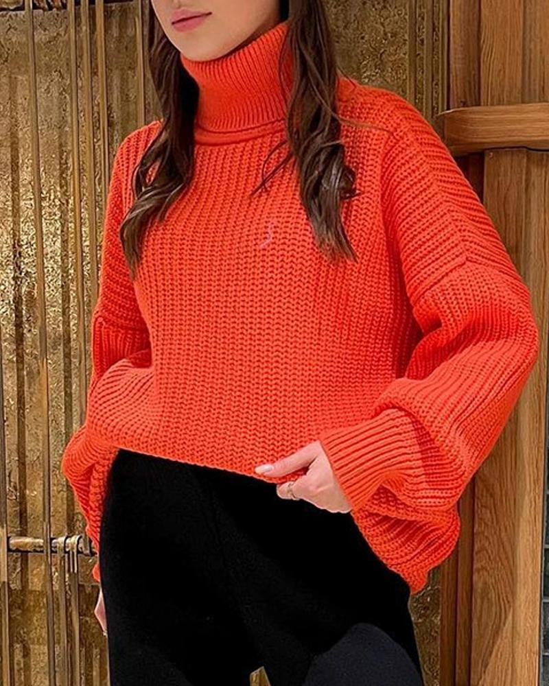 

Long Sleeve Turtleneck Chunky Knit Sweater, Orange