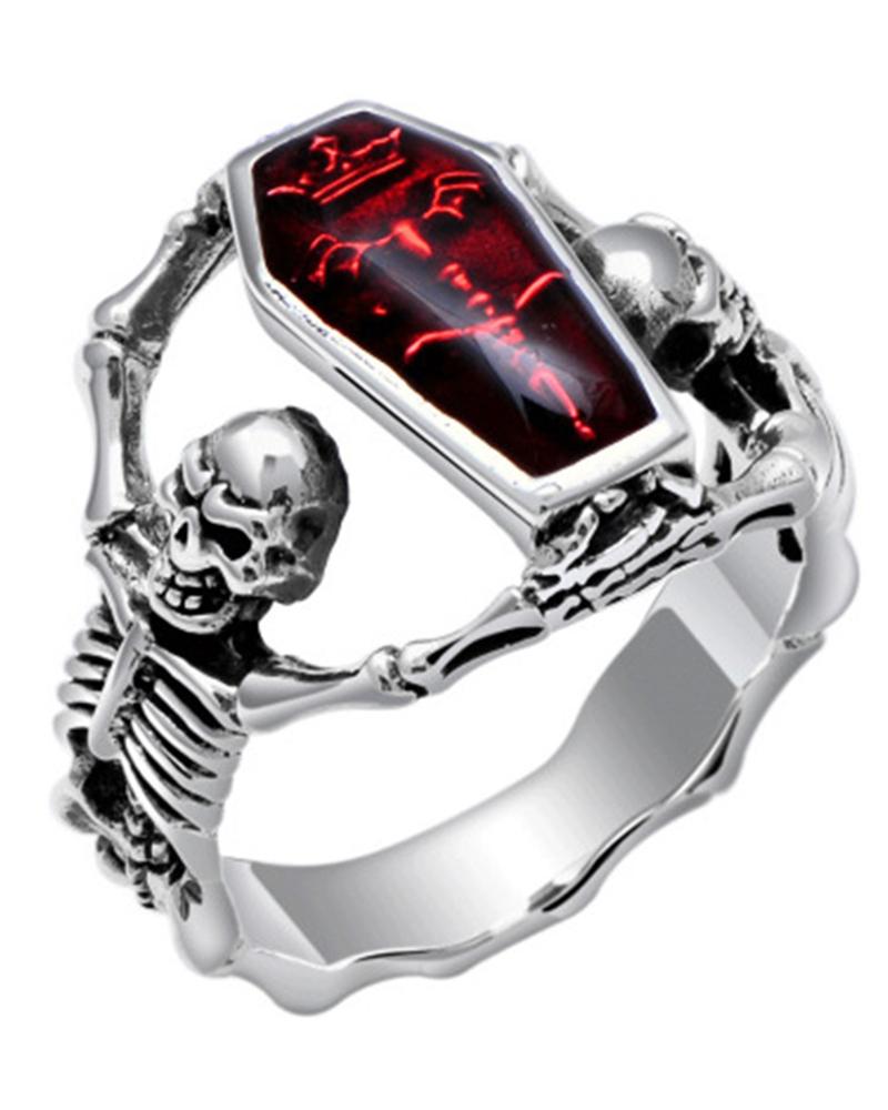 

1pc Halloween Coffin Pattern Skeleton Vintage Ring, Silver