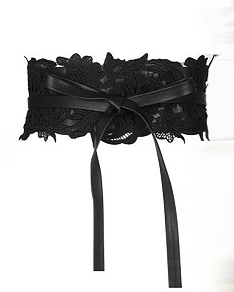 

Guipure Lace Knotted Waist Belt Wide Wrap Around Waistband Belts, Black